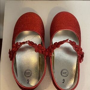 Wonder Nation Red Glitter Floral Strap Shoes